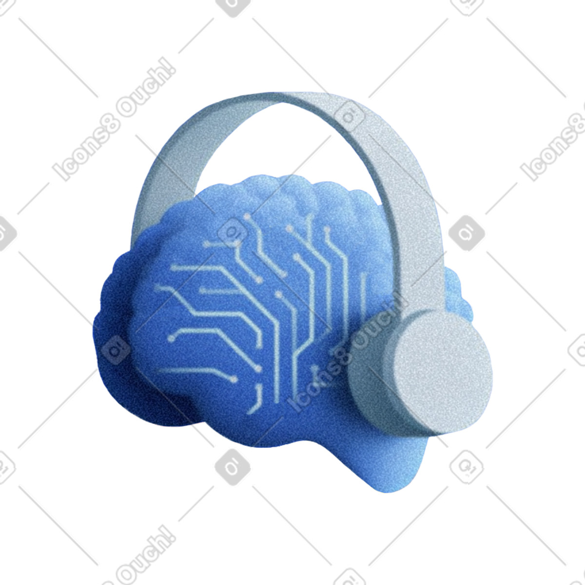 Artificial intelligence as brain with headphones illustration in Grainy style download in PNG, SVG