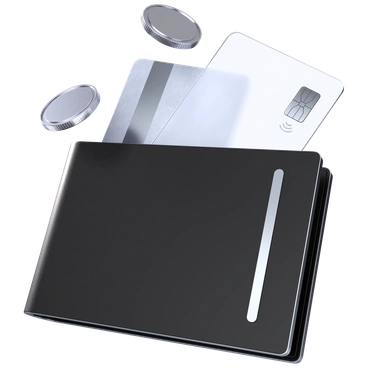 A sleek wallet with cards and coins - 3D Pro style illustration