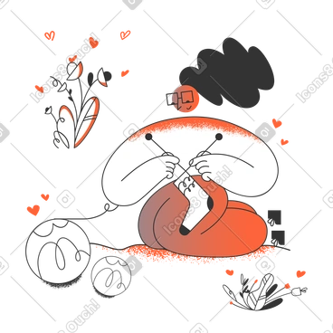 Woman sitting on grass and knitting a sock PNG, SVG