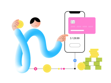 A person holding coins next to a phone - Knotty style illustration