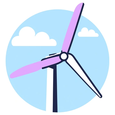 A close-up view of wind turbine blades in motion against the sky. The blades are long and sleek, rotating smoothly. The turbine tower is sturdy and designed with a vertical structure. The blue sky provides a backdrop, with hints of fluffy clouds scattered above. The sunlight casts shadows on the blades, highlighting their aerodynamic shape. The movement is rhythmic, creating a sense of dynamic energy in the scene.