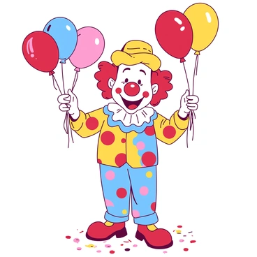 A clown with a large, red nose and a cheerful expression