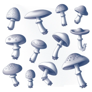 A vintage-style poster featuring a variety of mushrooms. The central focus is on "edible" mushrooms, like chanterelles and porcini, depicted with intricate details of their caps and stems. Surrounding them are illustrations of "inedible" mushrooms, including poisonous varieties like the fly agaric and death cap, highlighted with cautionary features. Each mushroom is labeled with its name in a clear, vintage font. The background has a subtle texture that resembles aged paper, enhancing the vintage aesthetic of the composition.