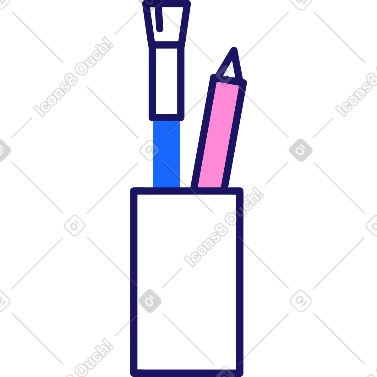 Illustration Vase avec pinceau et crayon dans le style Matey à télécharger aux formats PNG, SVG