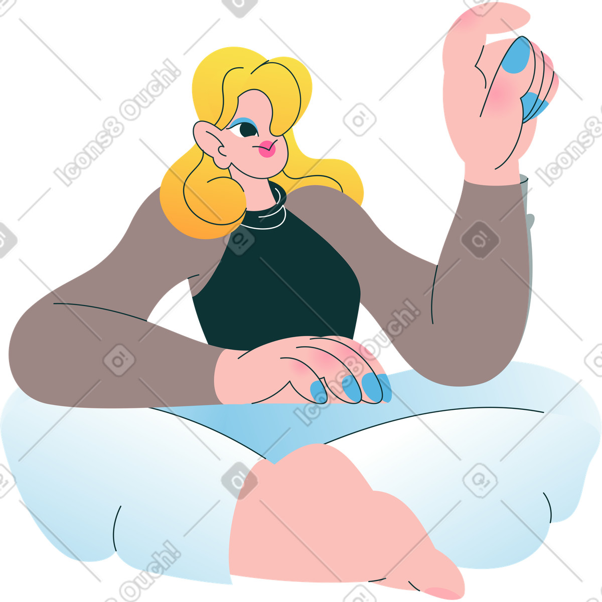 Woman sitting in lotus pose with her arm raised illustration Florid style download PNG, SVG