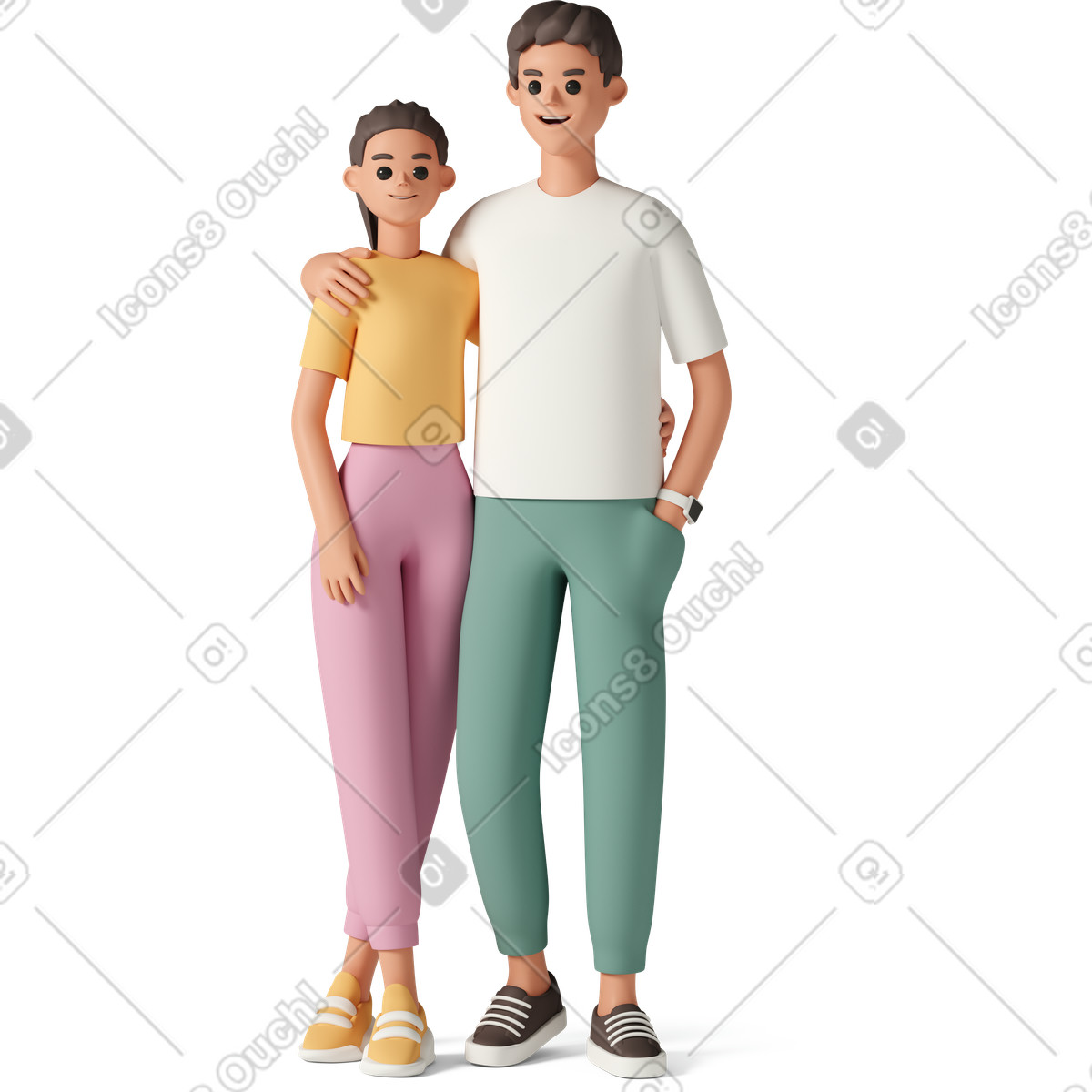 3D Casual life 스타일의 Smiling couple standing together, relationship and romance 일러스트레이션 PNG, SVG 다운로드