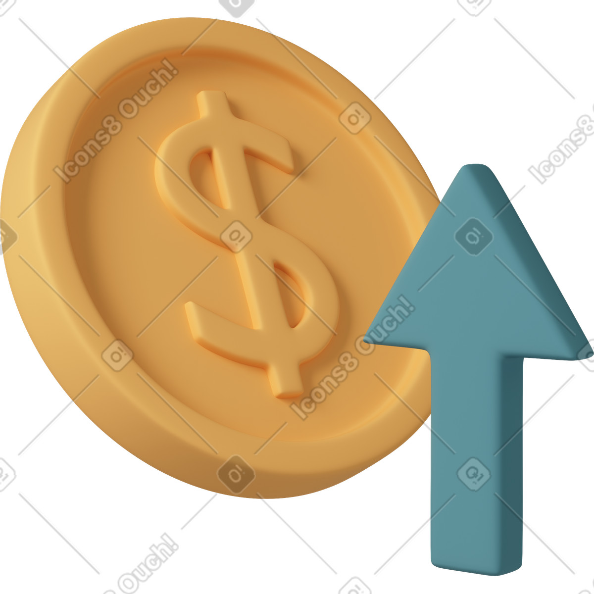 Dollar sign and rising arrow-Illustration im 3D Casual life-Stil als Download in PNG, SVG