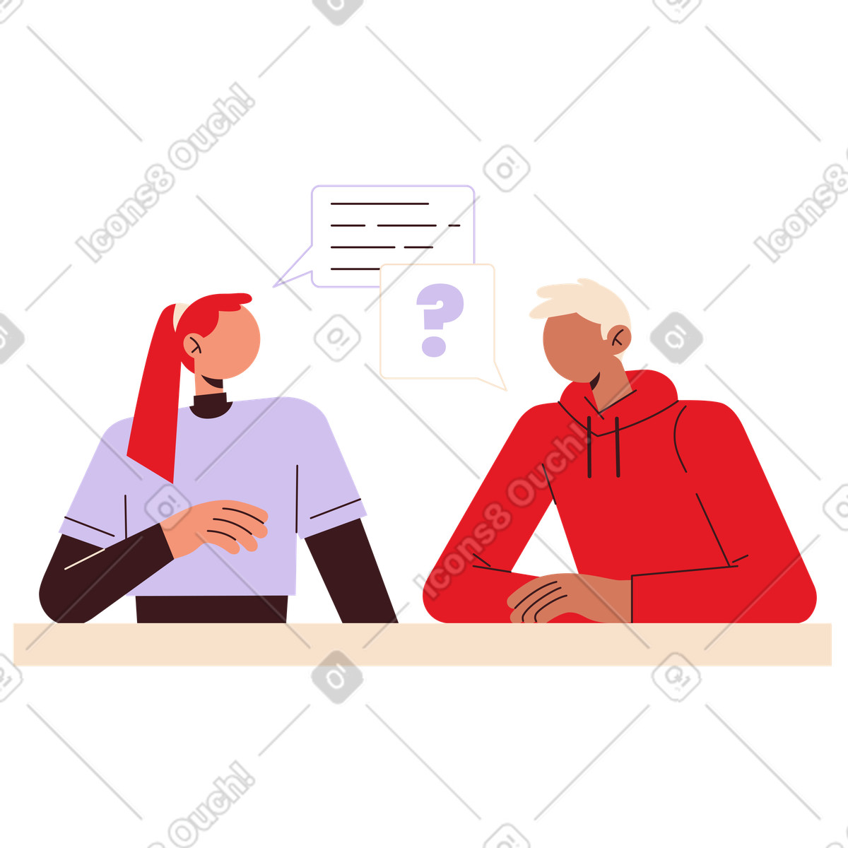 Folks スタイルの 話している男性と女性 のイラストをPNG、SVG形式でダウンロード