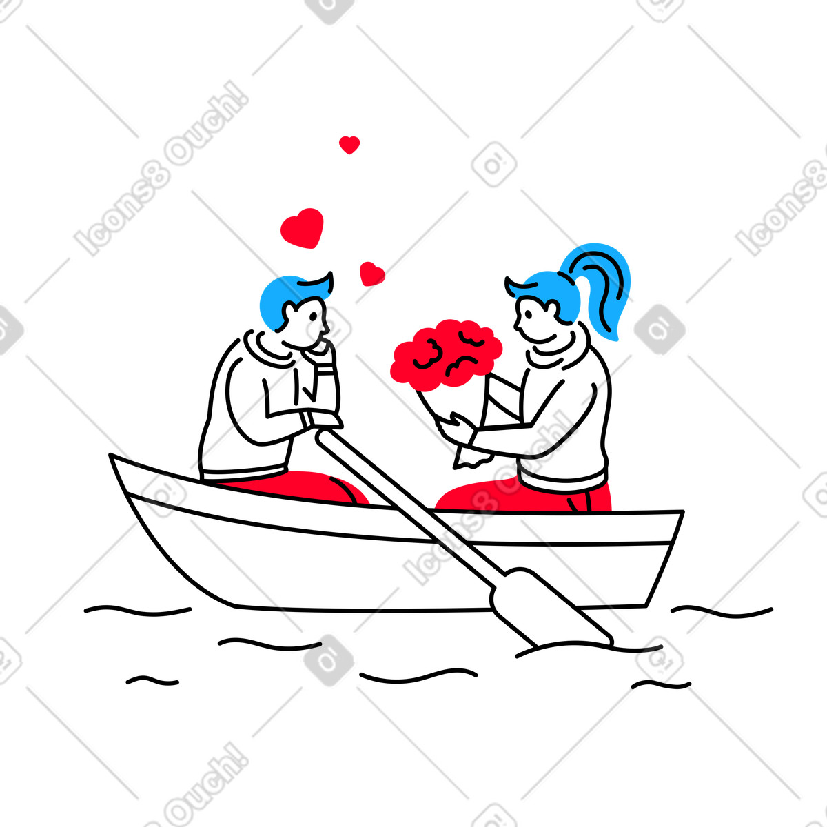Ilustración El hombre le da flores a una mujer en un barco estilo Transistor descargar PNG y SVG
