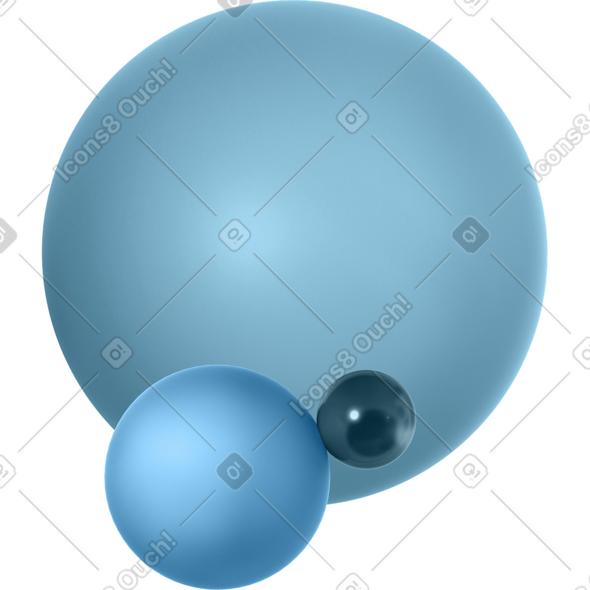 Three monochrome spheres illustration in 3D Glassy style download in PNG, SVG