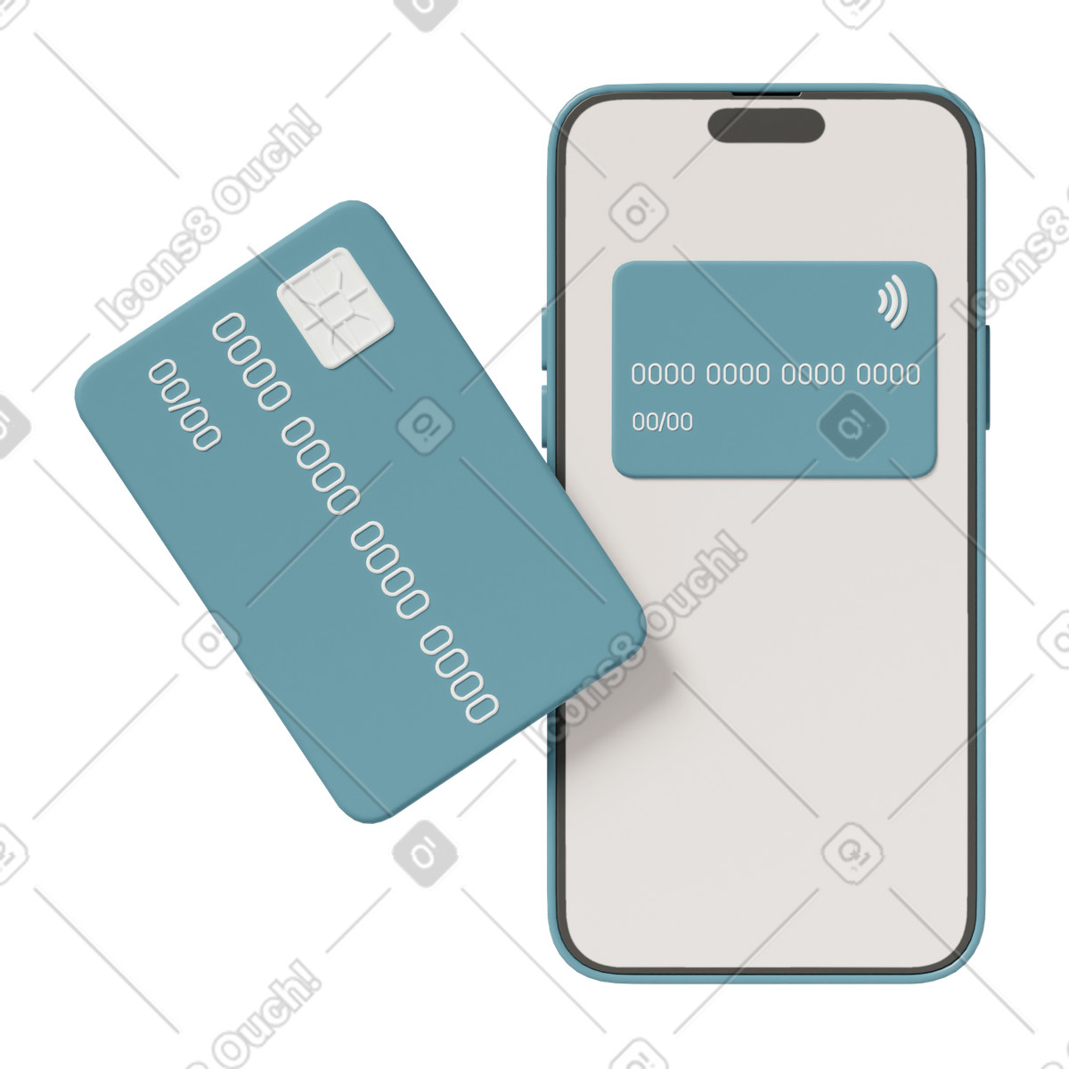 下载 3D Casual life 风格的 Phone and credit card 插画，支持 PNG、SVG 格式
