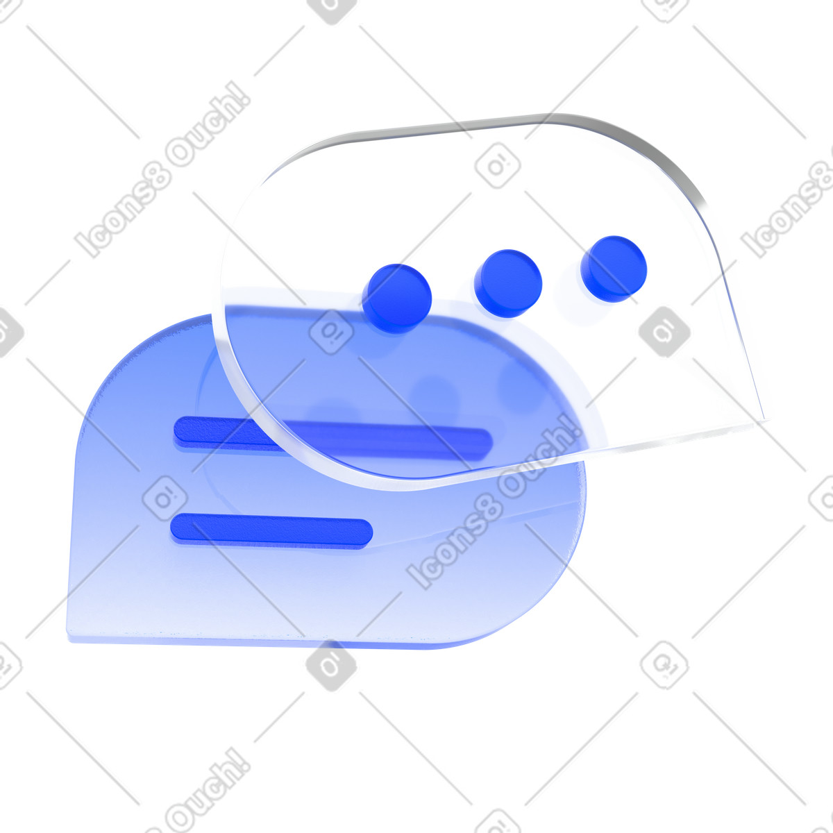 Illustration Conversation par chat en direct, bulles de dialogue bleues doubles, communication d'assistance ligne dans le style 3D Enterprise à télécharger aux formats PNG, SVG