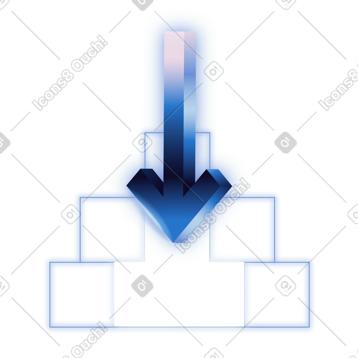 File download icon with glowing blue arrow symbol illustration in Dimension style in PNG, SVG