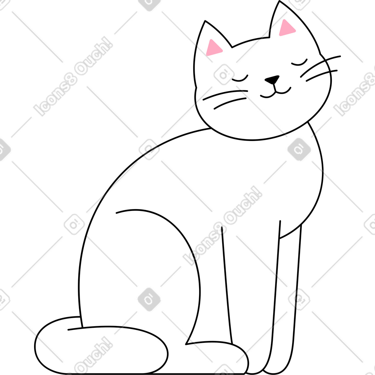 Gatto bianco con gli occhi chiusi seduto illustrazione in stile Bloom scarica in PNG, SVG