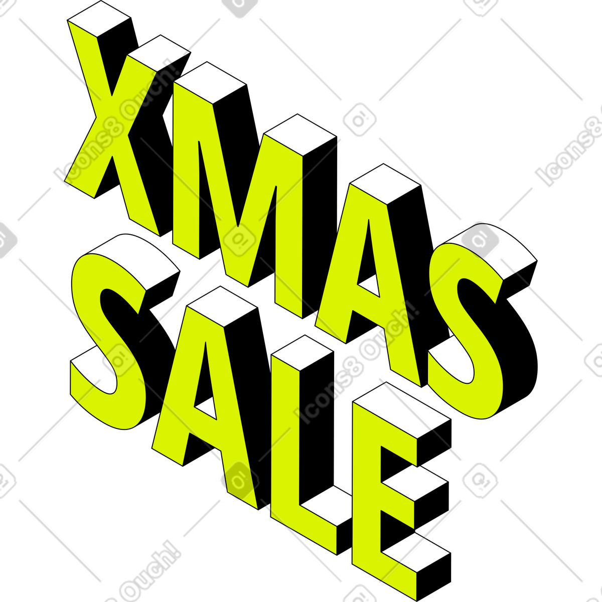 Lettering xmas sale text illustration in Isometric style download in PNG, SVG