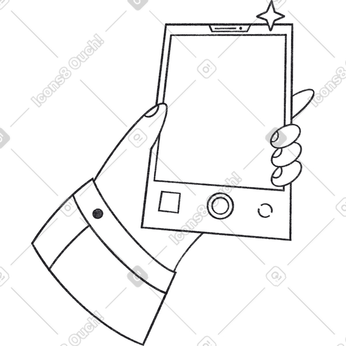 下载 Bonbon Line 风格的 Hand holding camera phone 插画，支持 PNG、SVG 格式