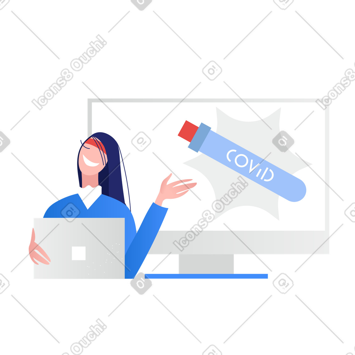 Ilustración Mujer haciendo presentación de vacuna covid en estilo Clip a descargar en PNG y SVG