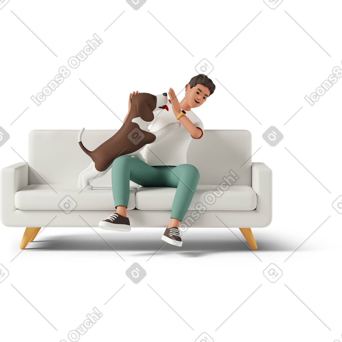 Man playing with dog on the couch illustration in 3D Casual life style download in PNG, SVG