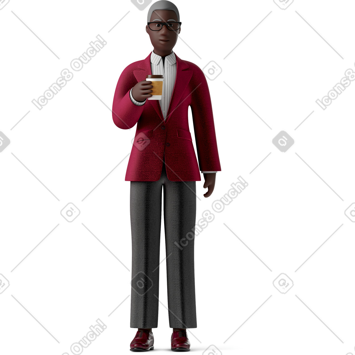 Ilustración Vieja empresaria en vasos de pie con taza café papel estilo 3D Business a descargar PNG y SVG