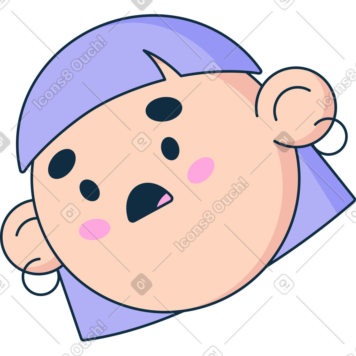 Ilustración Cabeza de mujer triste con corte pelo bob en estilo Bubble gum a descargar en PNG y SVG