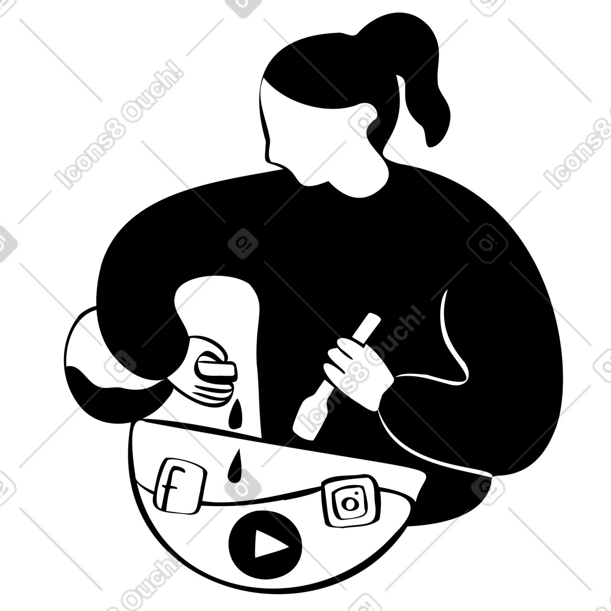 Ilustración Influencer creando contenido para redes sociales en estilo Journal a descargar en PNG y SVG