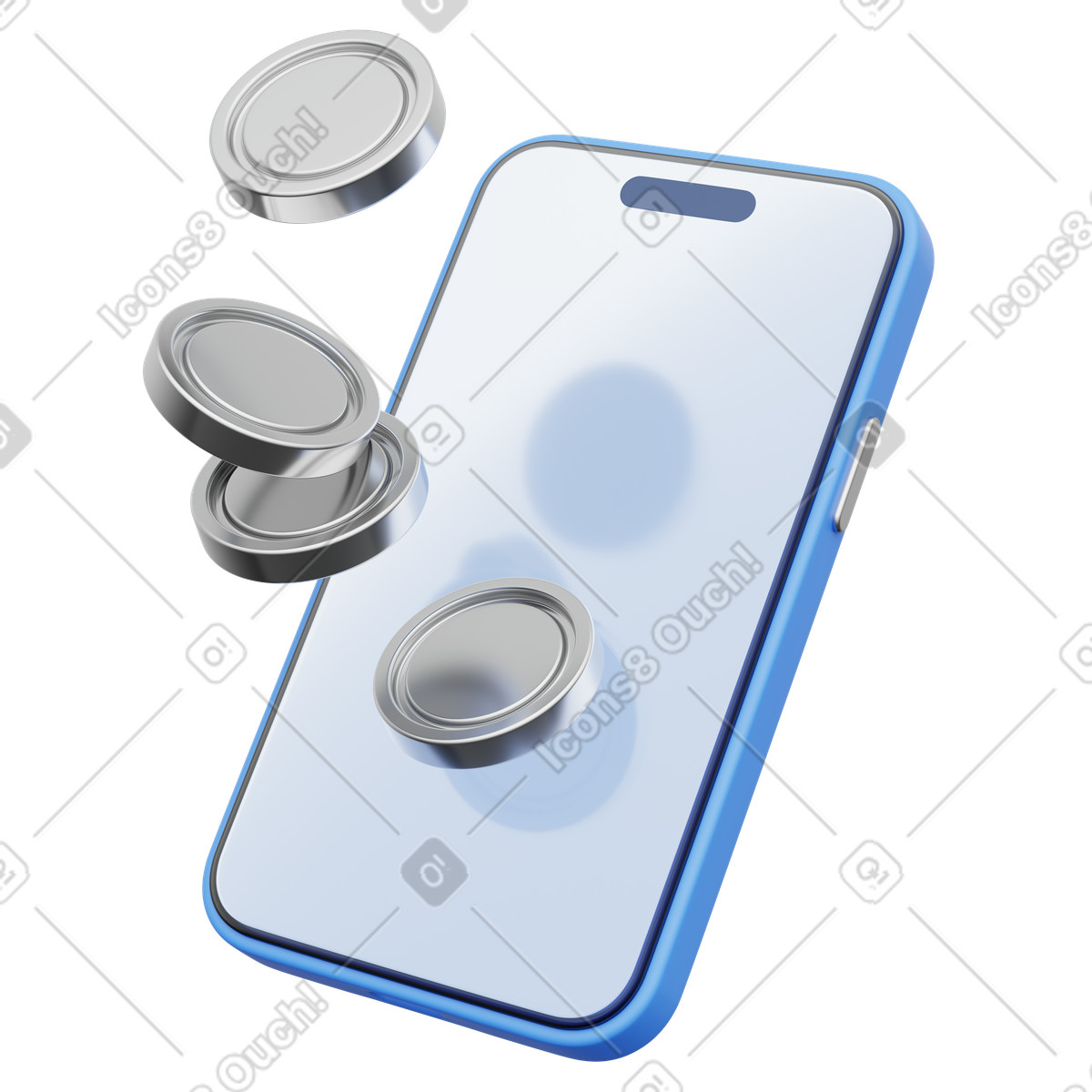 Mobile payment concept, Smartphone with falling coins, Digital wallet transaction illustration in 3D Playful style download in PNG, SVG
