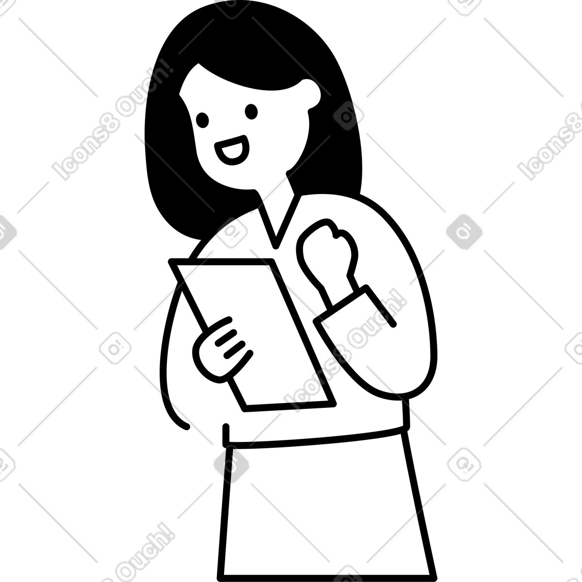 Ilustração de Employee celebrating achievement with clipboard and raised fist gesture em no estilo Notion Line Art para baixar em PNG, SVG