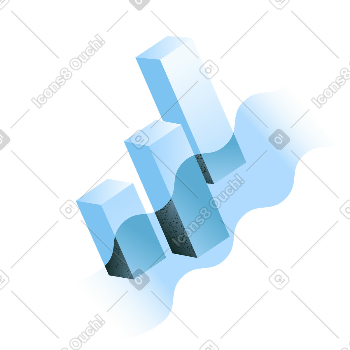 Performance reporting with abstract rising blue bars and curve overlay illustration in Concept style download in PNG, SVG