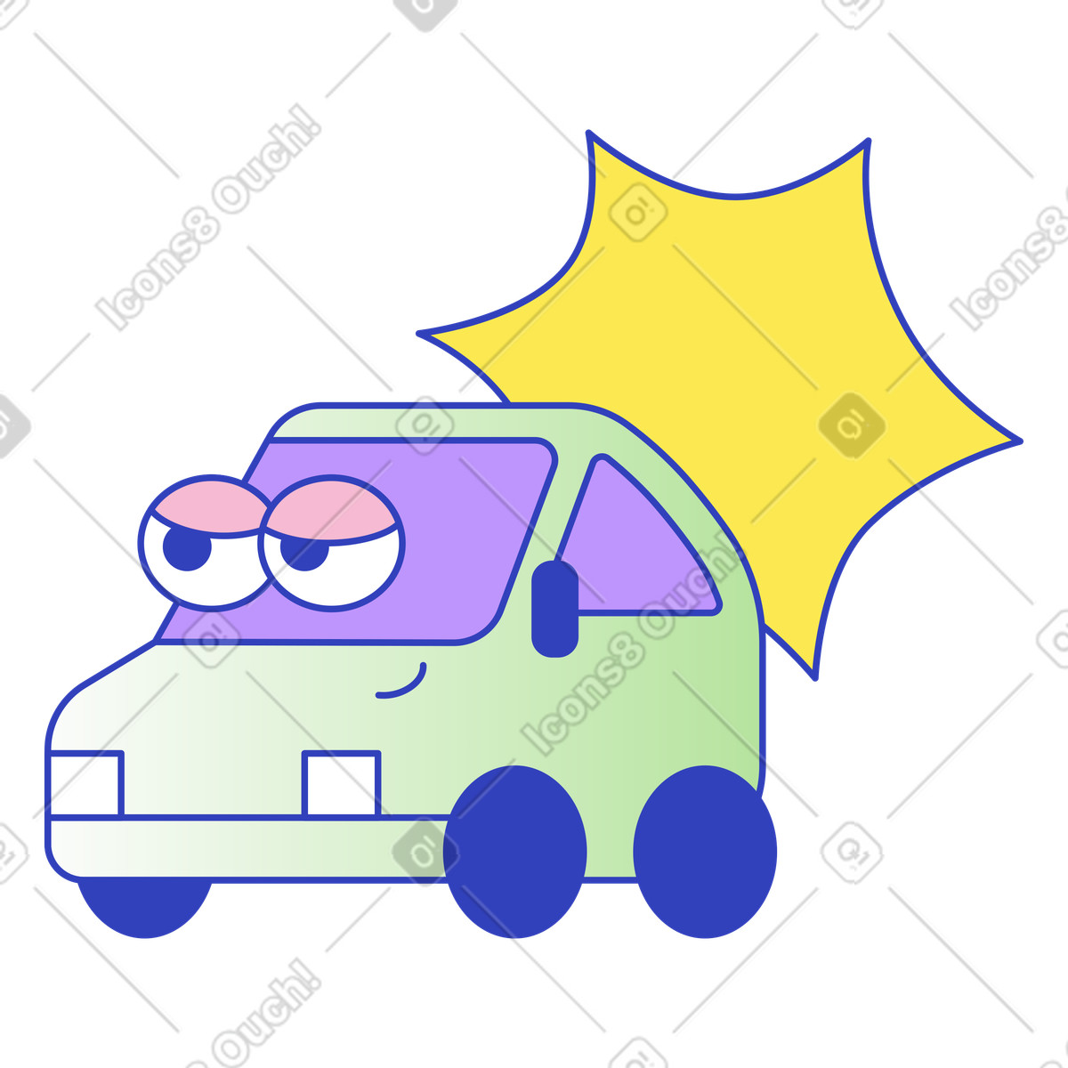 Cute green car character with big cartoon eyes-Illustration im Eyeful-Stil als Download in PNG, SVG