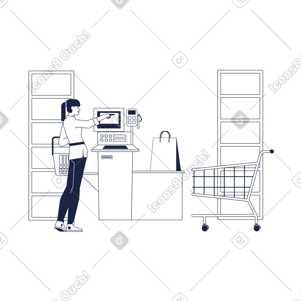 Supermercato self service illustrazione in stile Urban Line scarica in PNG, SVG