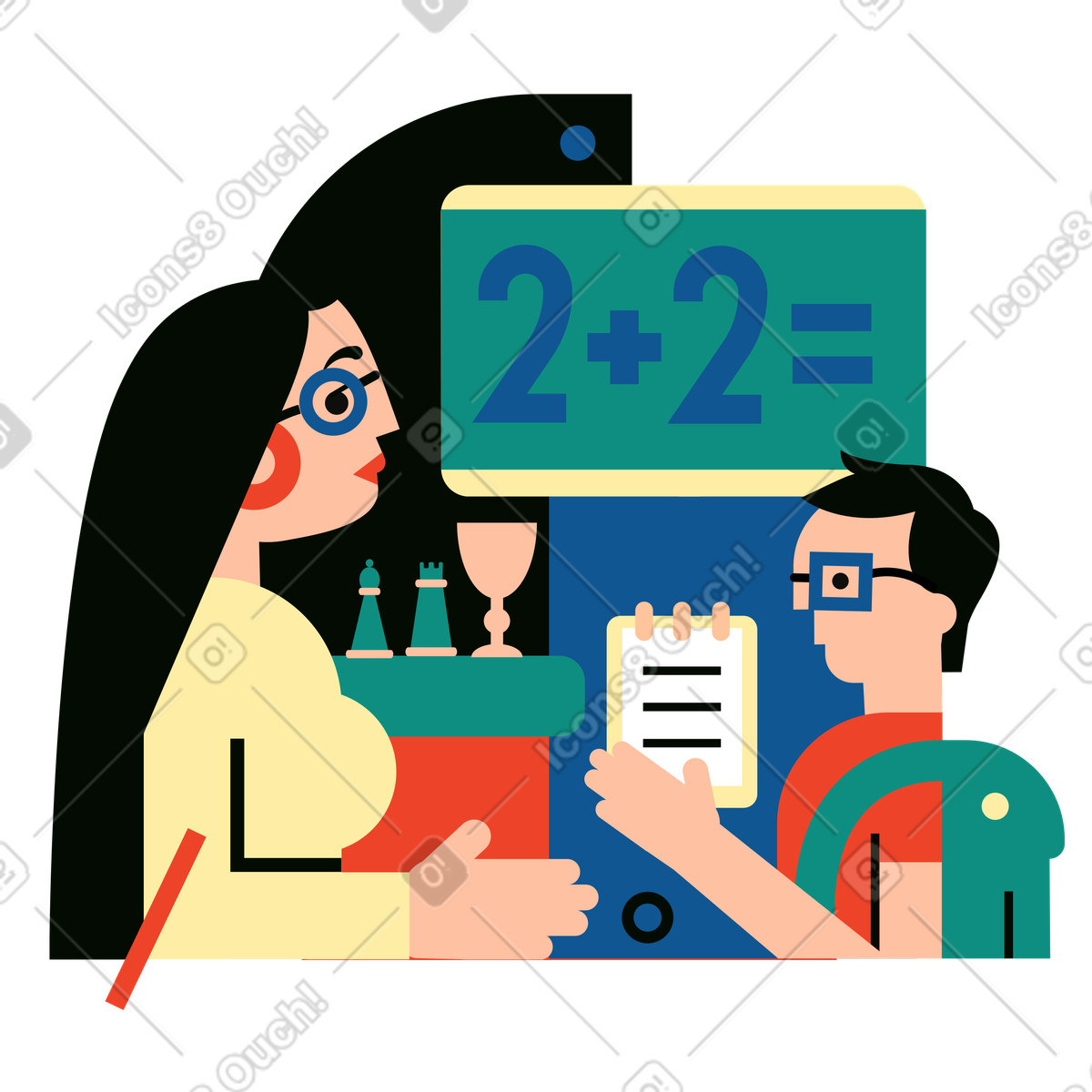 Ilustración Profesora y estudiante en clase de matemáticas estilo Polar a descargar PNG SVG