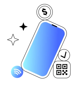 A smartphone surrounded by finance-related icons - Azure style illustration