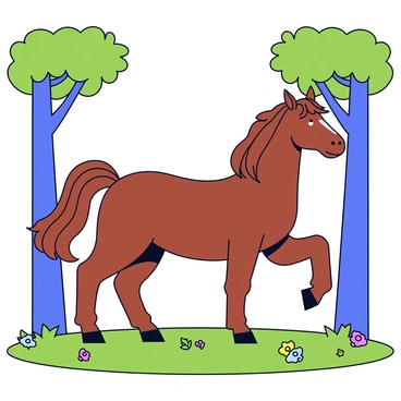 A centaur with a powerful build stands majestically in a lush forest. The centaur has a human upper body with long flowing hair and a proud expression. Its horse lower body is muscular and strong, with a glossy brown coat. Surrounding the centaur are tall trees with rich green leaves filtering sunlight that dapples the forest floor. Small patches of wildflowers in various colors can be seen among the grass at the centaur's feet.