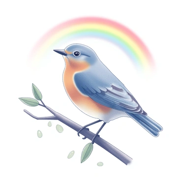 An eastern bluebird against the backdrop of a beautiful rainbow after a rain shower