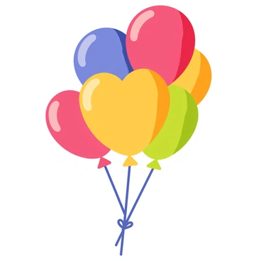 A cheerful bundle of multi-colored balloons floating in the clear sky