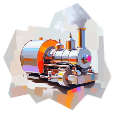 A detailed cutaway illustration of a steam engine, showcasing its inner workings. The engine is depicted in cross-section, revealing various components such as the boiler, pistons, connecting rods, and valves. The steam is visually indicated as it travels from the boiler to the cylinders. The intricate layout of pipes and machinery is highlighted, providing a clear view of how steam is converted into mechanical energy. The surrounding structure of the engine is also visible, emphasizing the robust metal framework that encases the mechanisms.