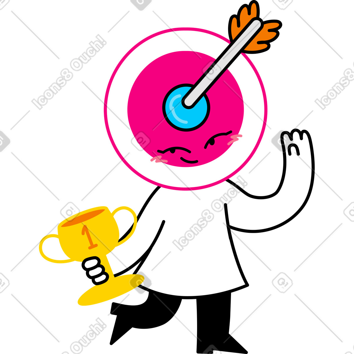 Character with the target head holding cup illustration in Giggle style download in PNG, SVG