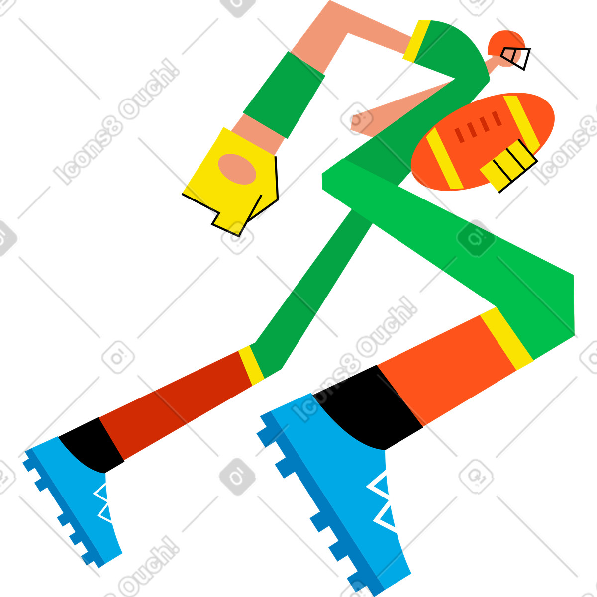 Laufender mann mit american-football-ball-Illustration im Warp-Stil als Download in PNG, SVG