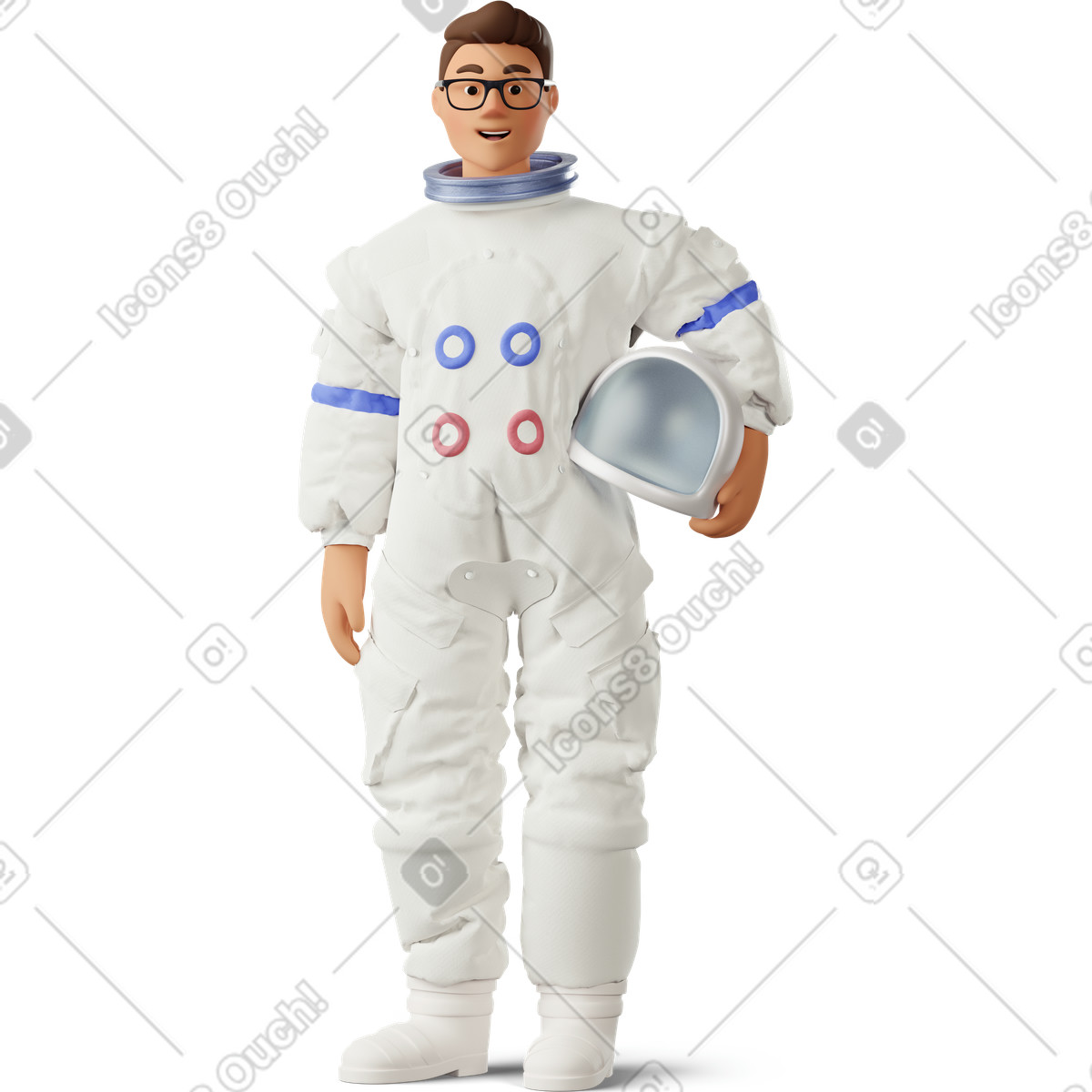 下载 3D Business 风格的 Astronaut standing with helmet in hand 插画，支持 PNG、SVG 格式