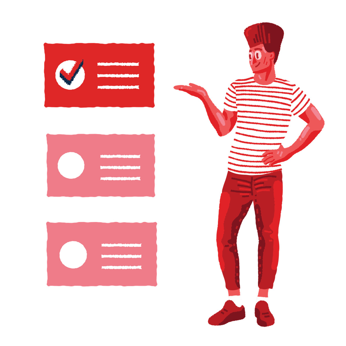 Man selecting subscription options online illustration in Cherry style download in PNG, SVG