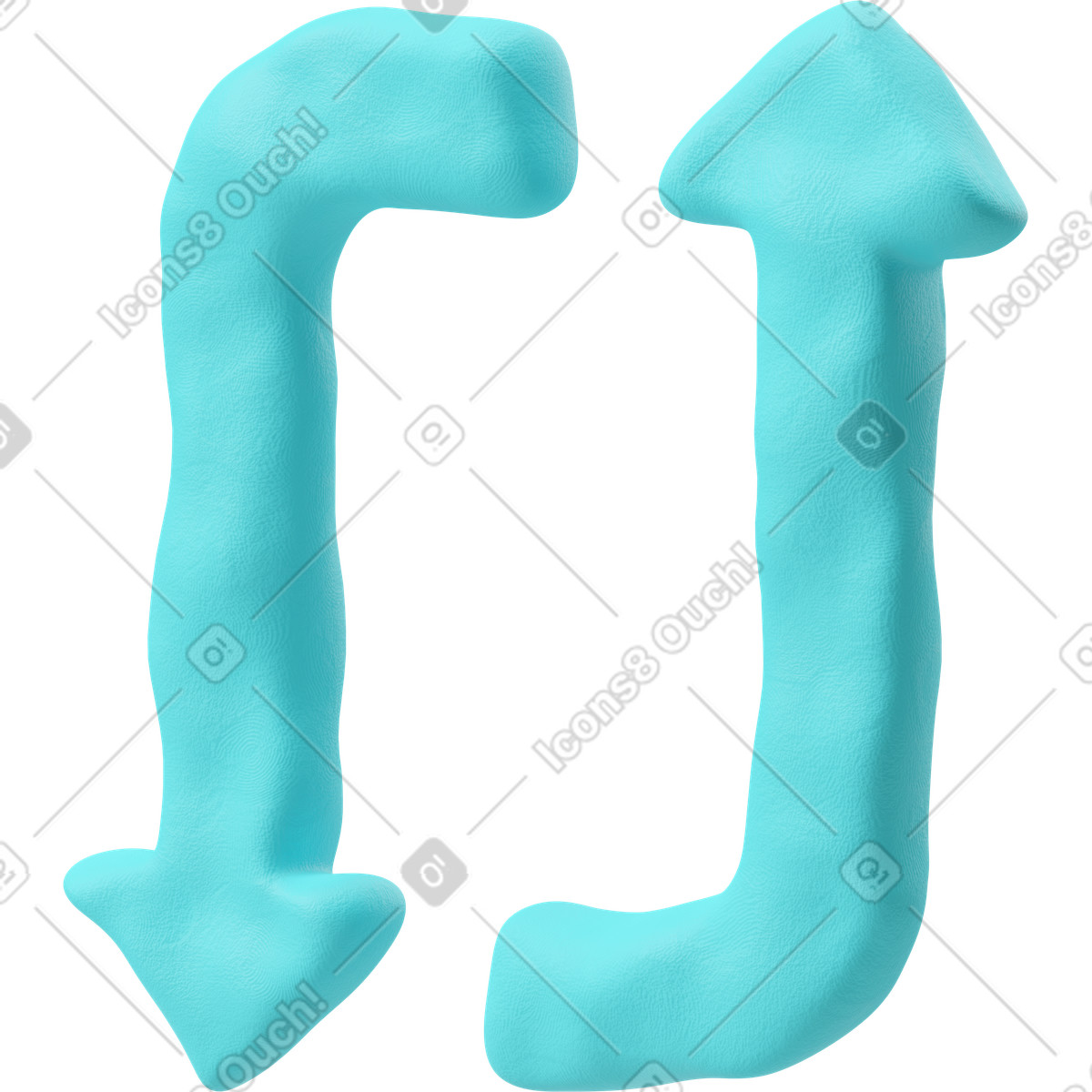 Three-quarter view of a light blue refresh icon illustration in 3D Plastilina style download in PNG, SVG