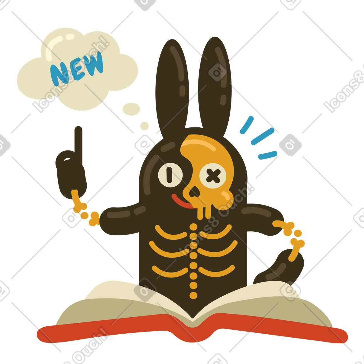 Character finding out new things from book illustration in PNG, SVG