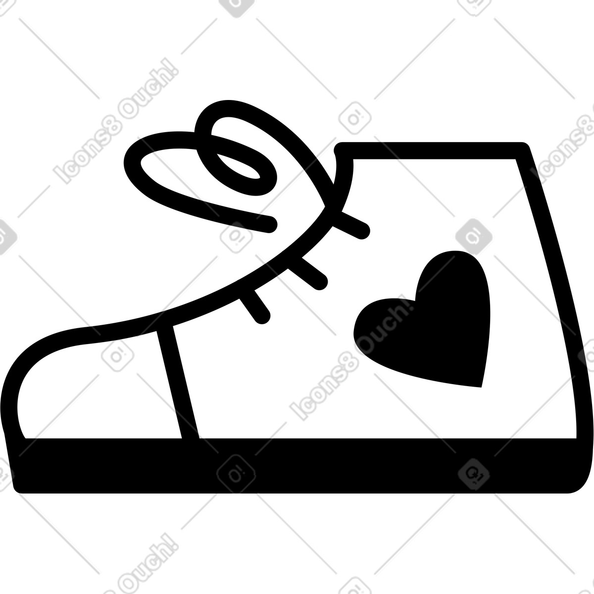 Ilustração de Sneaker shoe silhouette with heart symbol emphasizing fitness passion em no estilo Notion Line Art para baixar em PNG, SVG