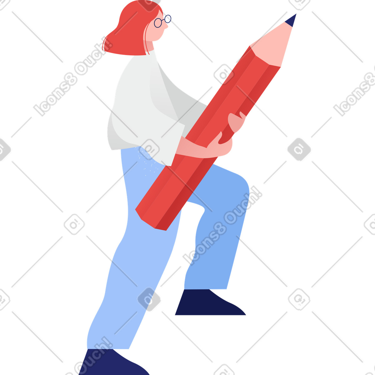 Ragazza che tiene una matita con la gamba alzata illustrazione in stile Clip scarica in PNG, SVG