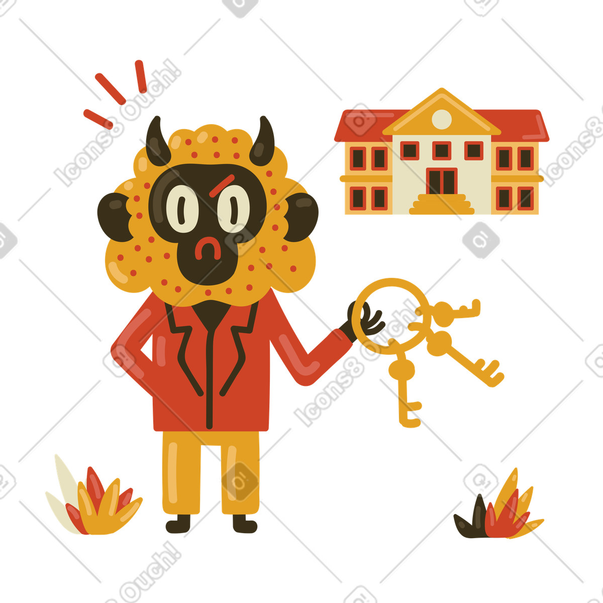 School caretaker character holding keys illustration in Arabica style download in PNG, SVG