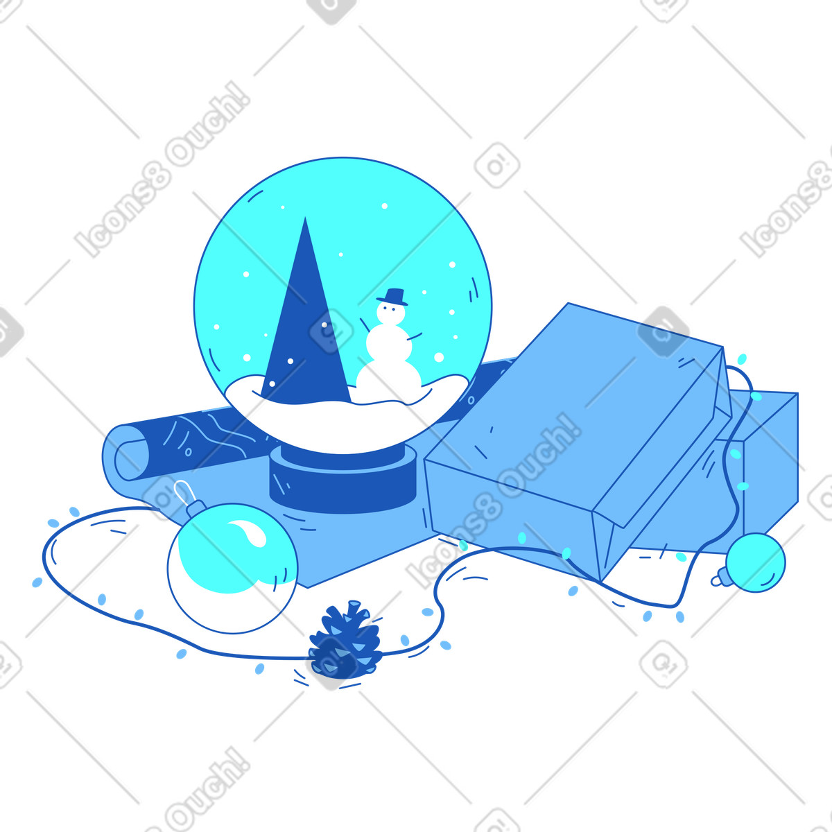 Weihnachtsgeschenke und eine schneekugel-Illustration im Storyline-Stil als Download in PNG, SVG