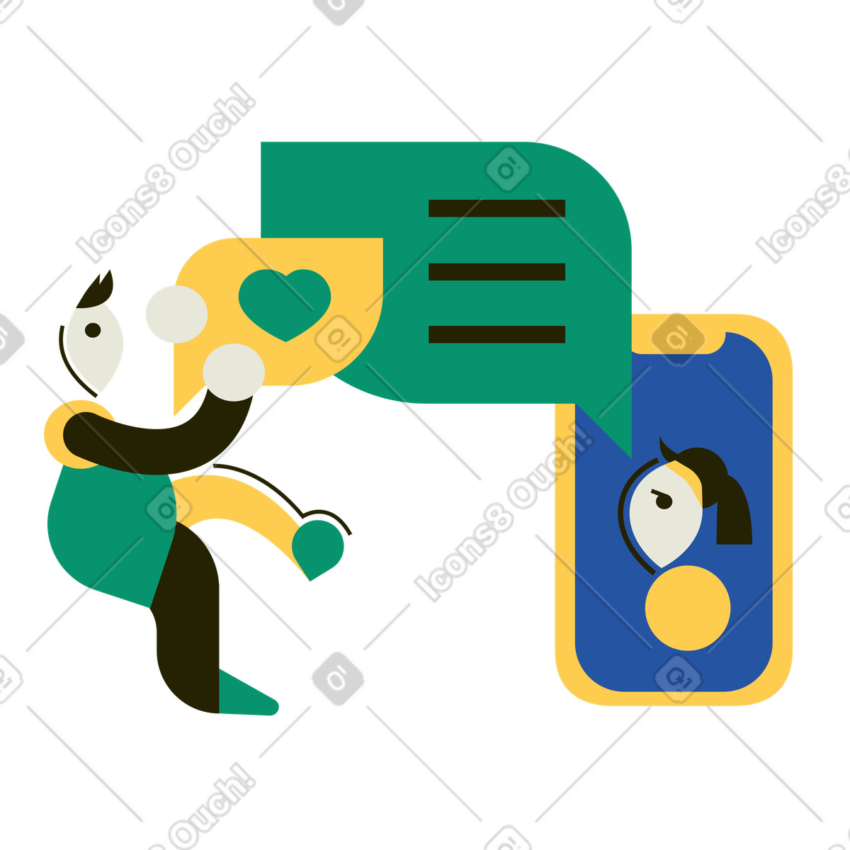 下载 Spot 风格的 热恋中的情侣通过信使聊天 插画，支持 PNG、SVG 格式