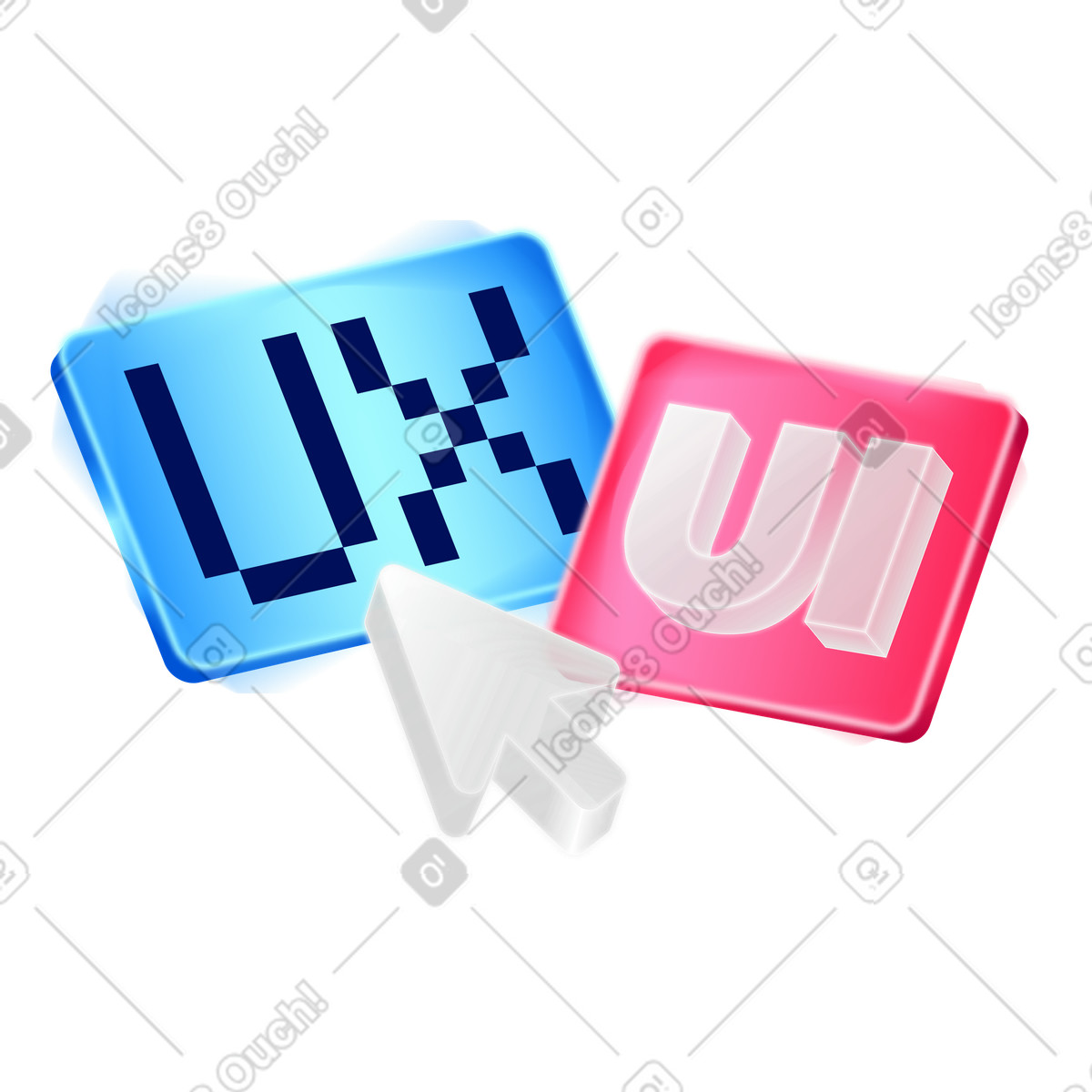 Lettering UX UI with cursor text illustration in PNG, SVG