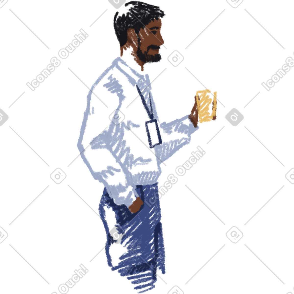 Office worker with a cup of coffee illustration in Sketchbook style download in PNG, SVG