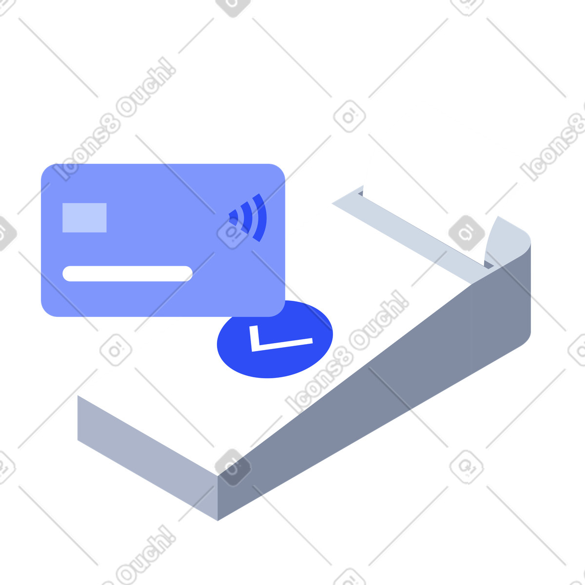 Contactless bank card transaction approved on POS terminal with receipt illustration in System style download in PNG, SVG